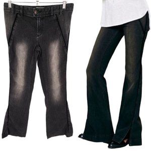 Free People Mid-Rise Flare Jeans Ankle Slit Velvet Piping Black 27